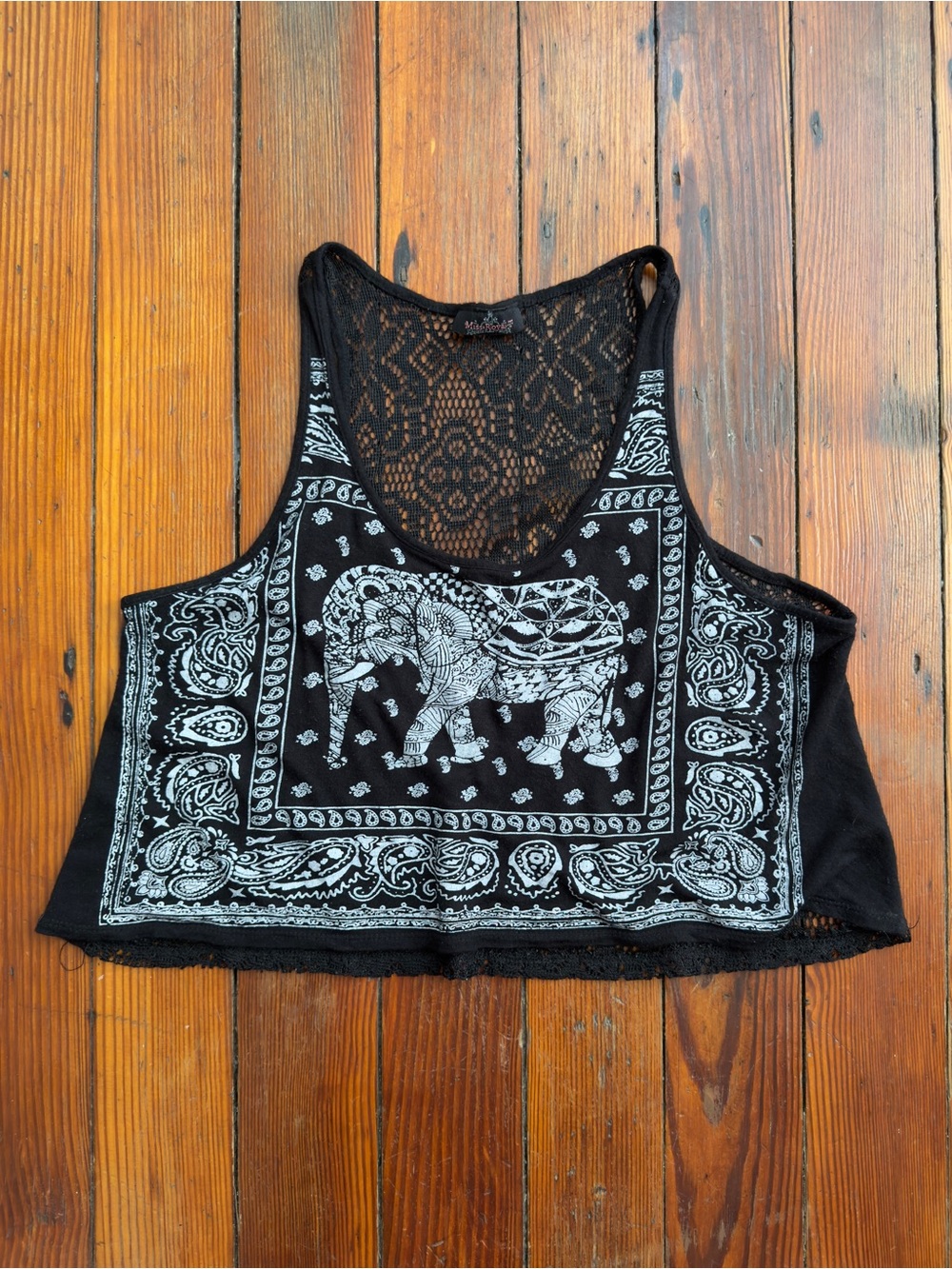 Vintage 00s Miss Royal T elephant paisley print lace back crop muscle tank